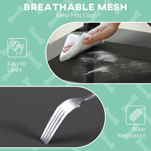 Light grey breathable mesh pet bed base with easy-clean, smooth cushioned surface