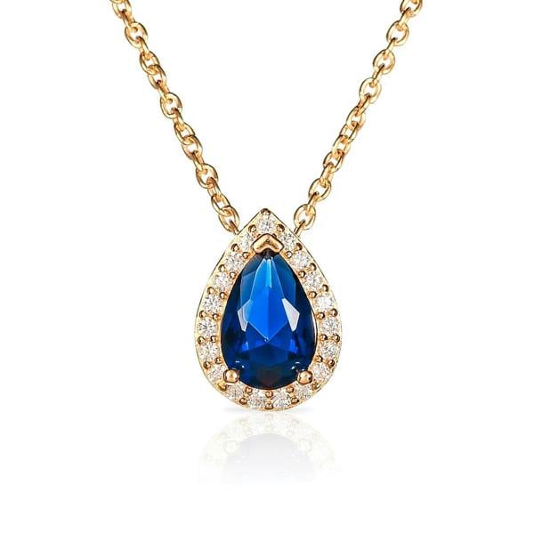 namana Gold Plated 925 Sterling Silver Blue Pear Drop Halo Pendant Necklace for Women