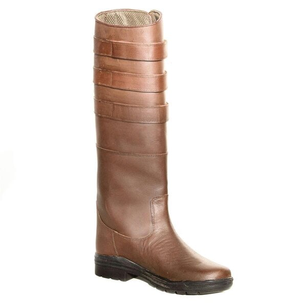 eQuitack Unisex Leather Long Yard & Stable Country Horse Riding Boots With Adjustable Straps Brown