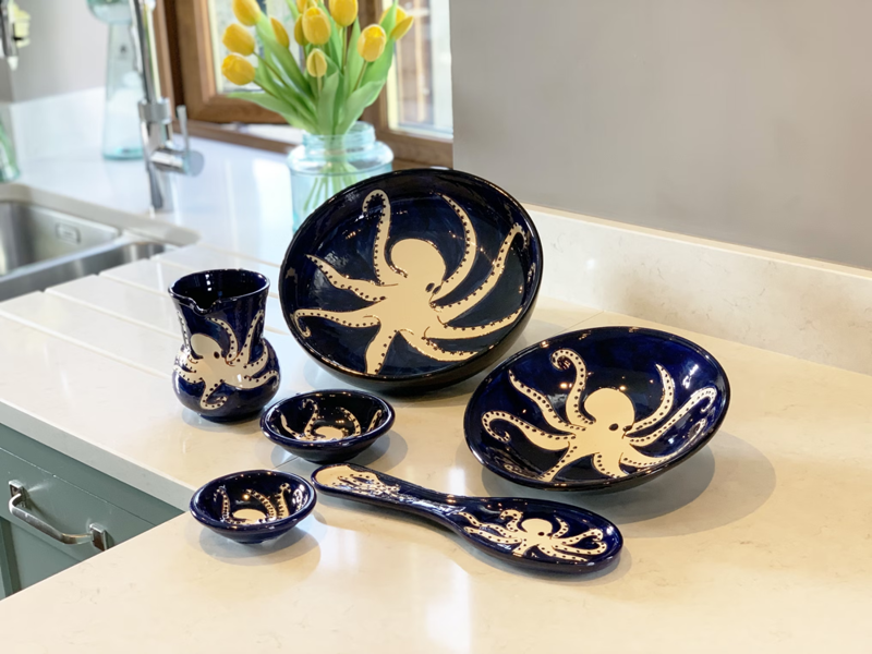 Verano Spanish Ceramics Signature - Blue & White Octopus - Spoon Rests