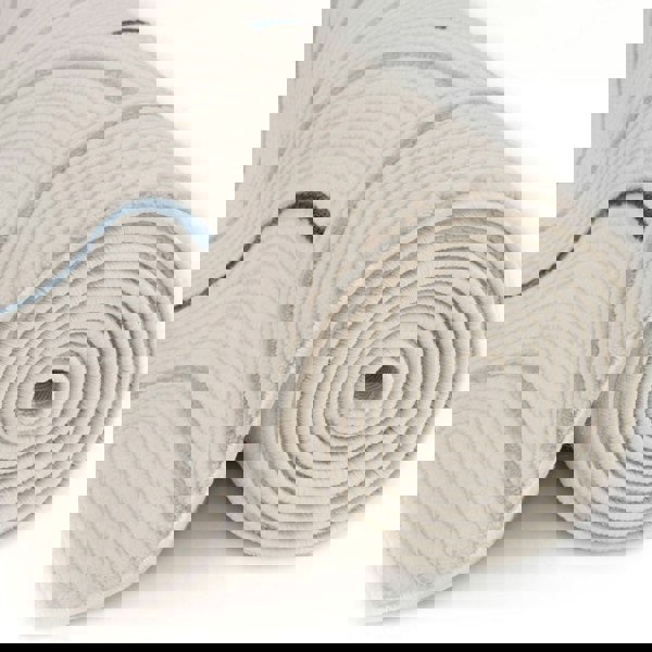 Living Room rug, blue-cream colours, geometric, practicality in mind, the rug is anti-allergic.