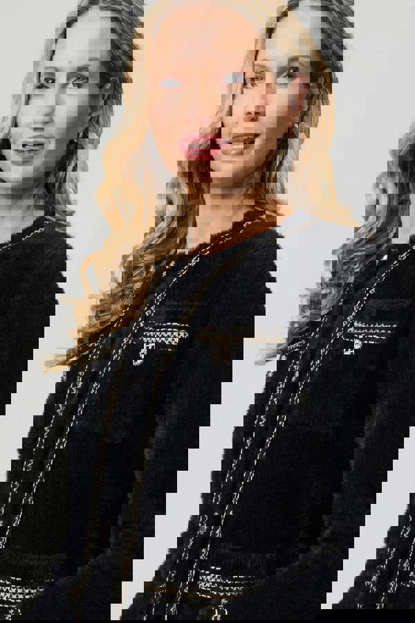 Black | Embroidered Trim Knitted Smart Jacket
