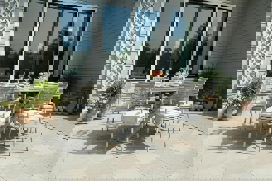 Garden Impressions Edison Natural - Six Seater Oval Dining Suite with Barcelona Chairs