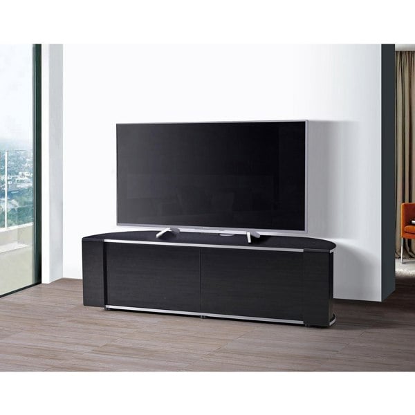 MDA Designs Sirius 1600 TV Cabinet Gloss Black Stand with BEAMTHRU Remote-Friendly Glass Door, Cable Management for LED, LCD & Plasma TVs up to 70”