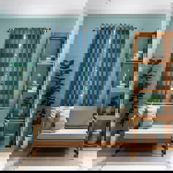 Sea Blue Linen Blackout Eyelet Curtains - 46x54 Inch Drop - 2 Panel Image 6