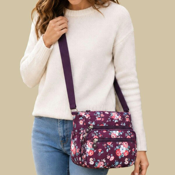 Love EMVY Floral Multi Pocket Crossbody Bag - Purple