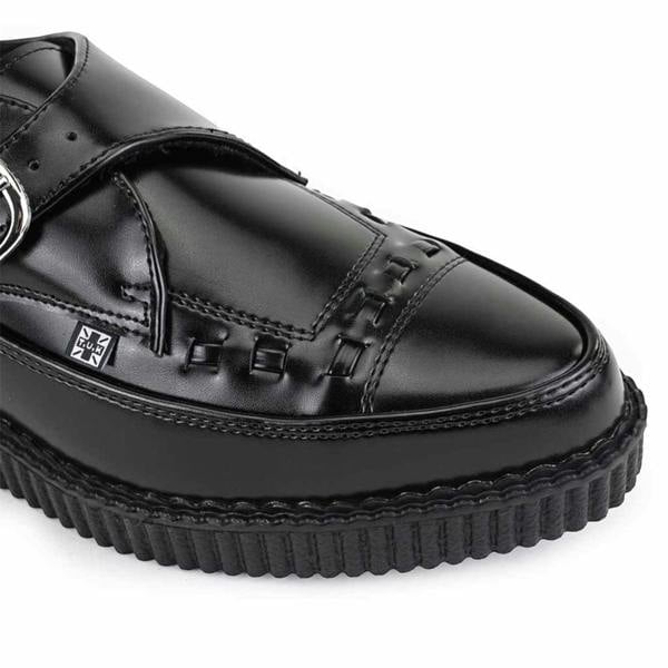 TUK Footwear TUK Pointed Creeper Black Leather Monk Buckle Platform Shoes - A8520