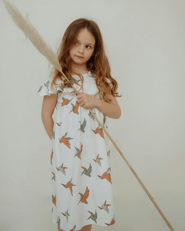 White Birdsong Print Dress - image 1