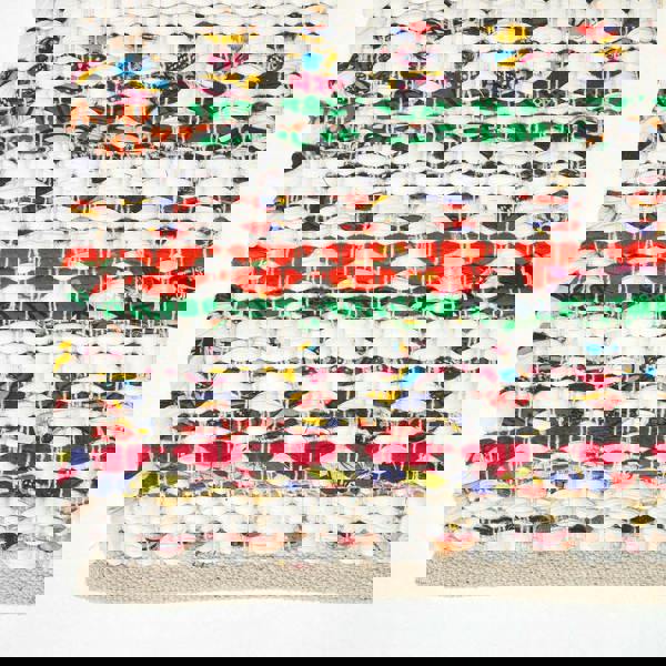 HOMESCAPES Handwoven Multi Coloured 100% Cotton Diamond Chindi Rug