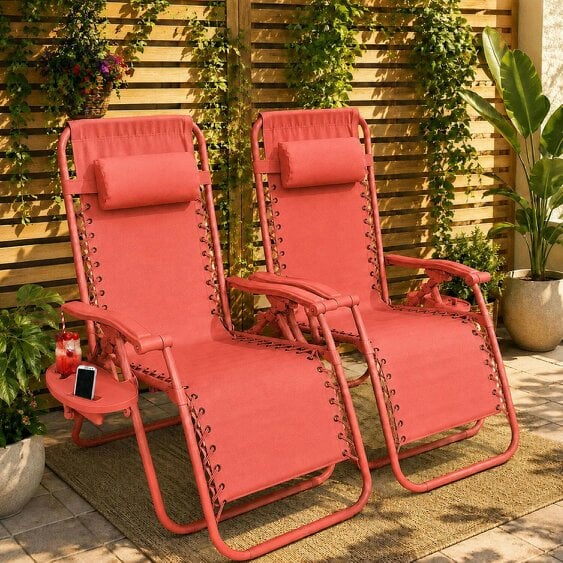 Neo Red Zero Gravity Recliner Garden Sun Loungers Set of Two