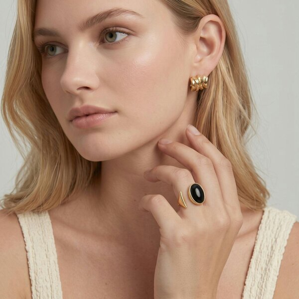 Uchi & Soto Enso Black Stone Oval Open Front Ring