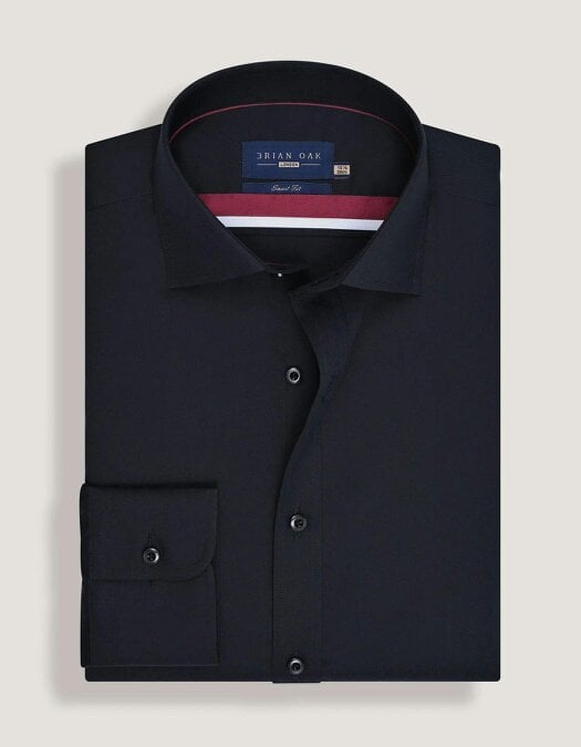 Men's Easy Iron Plain Black Dress Shirt