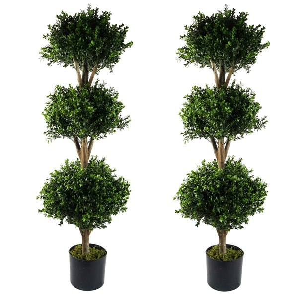 Leaf 120cm Pair of Buxus Triple Ball Artificial Tree UV Resistant Outdoor Topiary