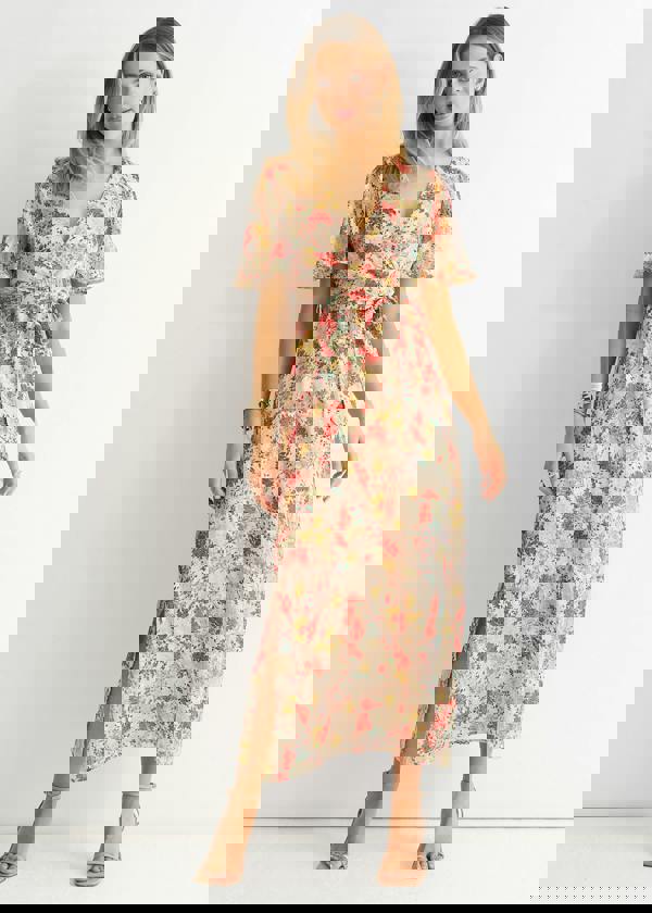 Gini London Multi Floral Jacquard Chiffon Midi Dress