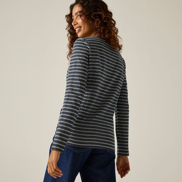 Regatta Womens Federica Stripe Long-Sleeved T-Shirt - Navy/Light Vanilla