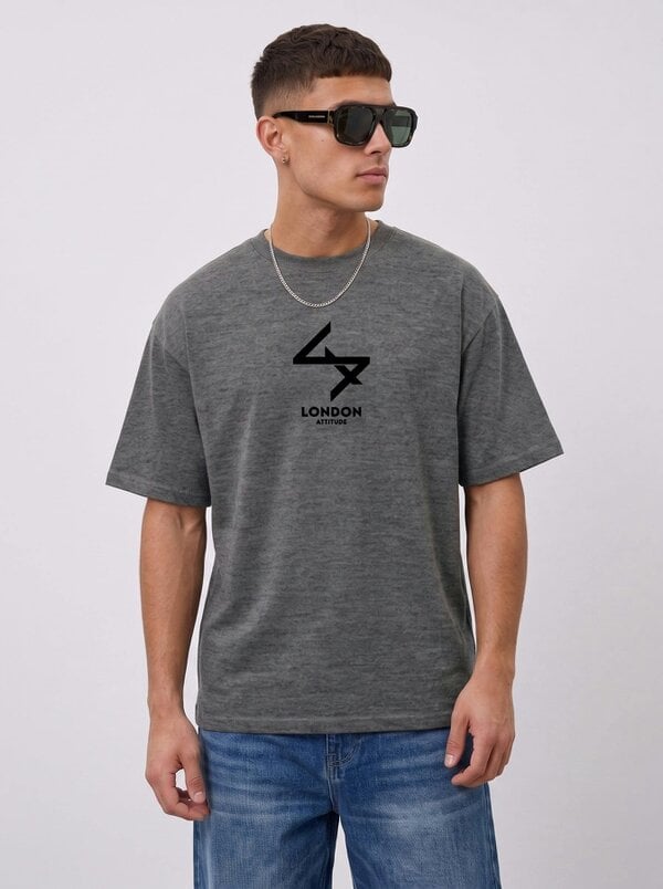 London Attitude Push Your Limits Oversized Heavyweight T-Shirt in Black Print