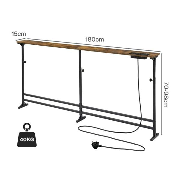 Levede Console Table Narrow Adjustable with Power Outlet for Hallway Brown