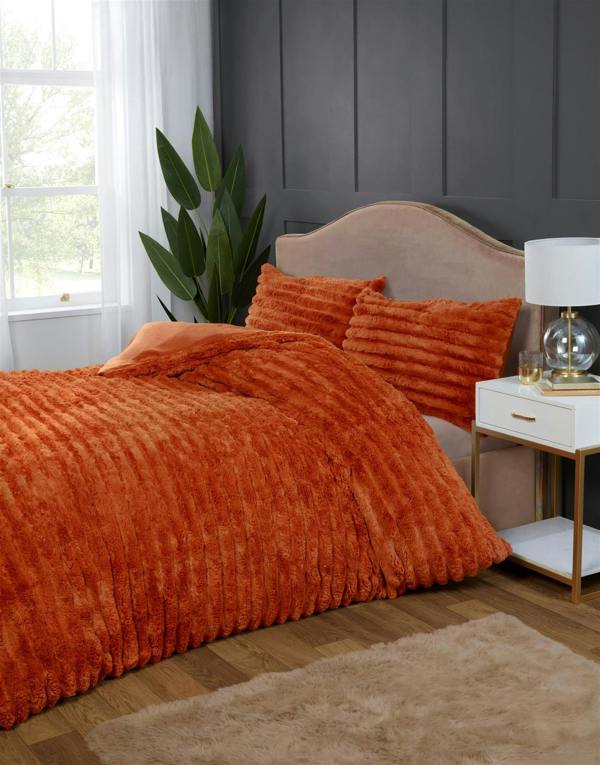 Rabbit Fur Burnt Orange Duvet Cover Set