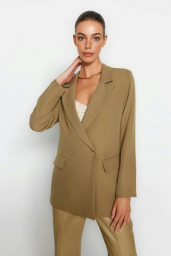 WOVCOR Lined Double-Breasted Woven Blazer Jacket