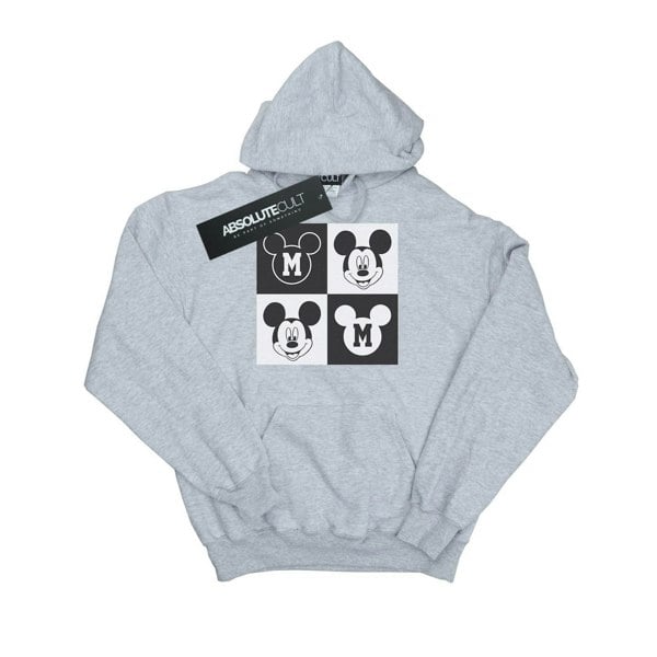 Disney Mens Mickey Mouse Smiling Squares Hoodie - Sports Grey