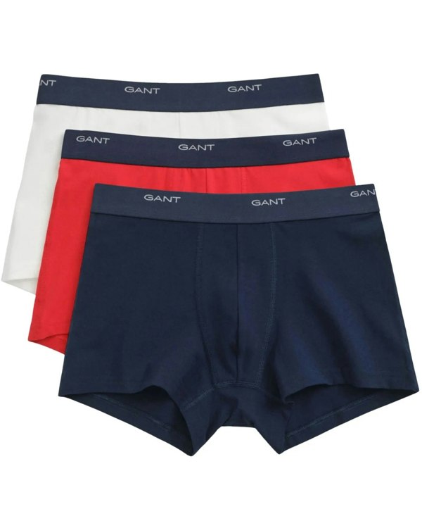 GANT 3-Pack Core Logo Boxer Trunks, Navy/White/Red