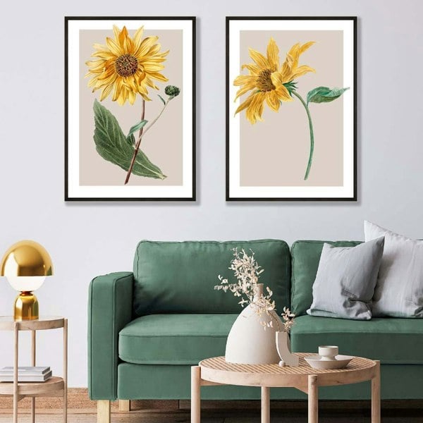 Framed Set of 2 Vintage Sunflowers Art Prints | Artze Wall Art UK