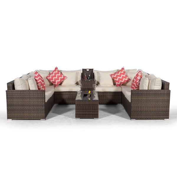 Giardino Havana 8 Seat Rattan Sofa Set with Armrest and Ice Bucket Coffee Table