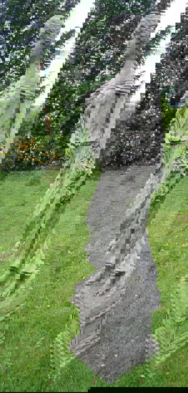 Large Conservatory Female Statue with Rose Bouquet on a Plinth