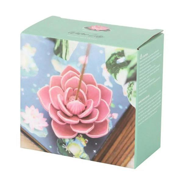Pink water lily incense stick holder in decorative gift box