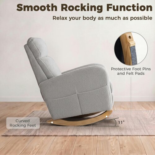 HOMCOM Modern High Back Sherpa Fleece Leisure Rocking Chair, Light Grey