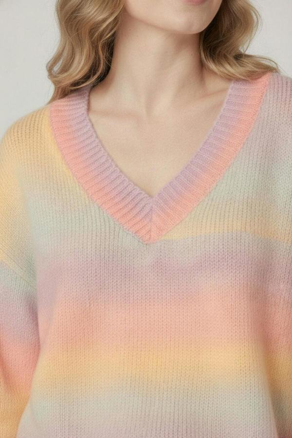Yellow | Striped Drop Shoulder V-Neck Jumper