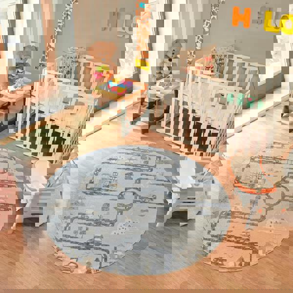 Livabliss Lillian-Kids Beige Grey Orange Blue Washable Rug for Children's Rooms