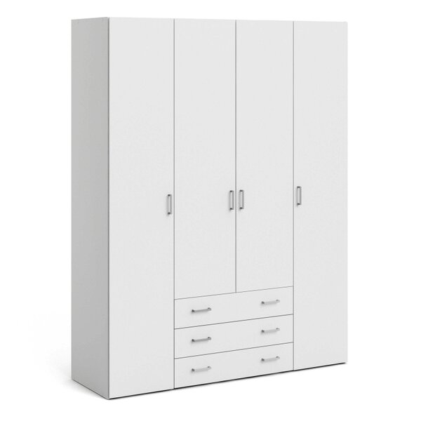 Wyld Haus Munich White Wooden Wardrobe 4 Doors 3 Drawers 3 Shelves