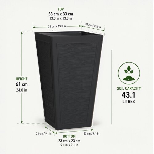 Nicoman Avondale Black Plaster Wood Recycled Rubber Tall Planter Pot