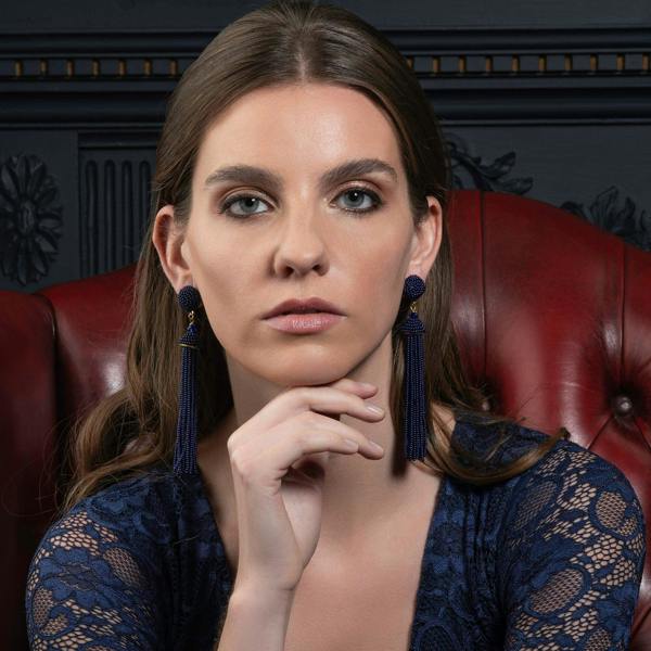Long Blue Beaded Tassel Earrings for Women - namana.london