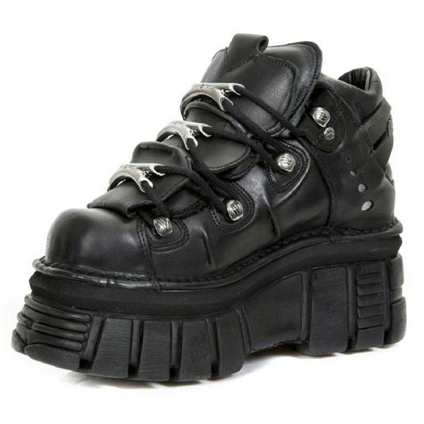 NEW ROCK 106-S29 TOWER SHOES Metallic Black Leather Biker Punk Gothic Boots