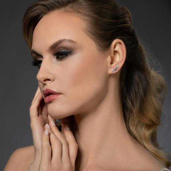 Rose Gold Ear Climber Earrings with Cubic Zirconia Gemstones - namana.london