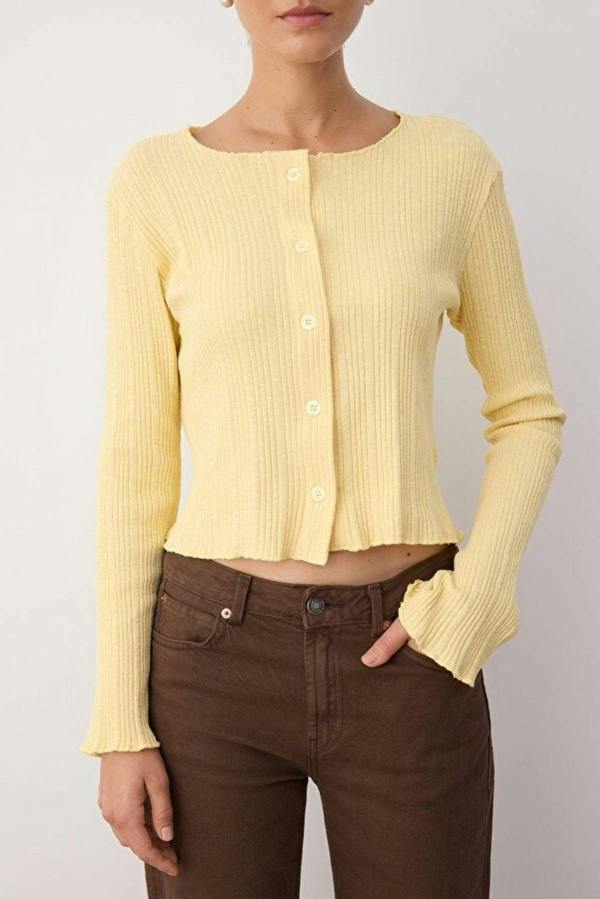 WOVCOR Jacquard Fitted Knit Blouse with Button Detail