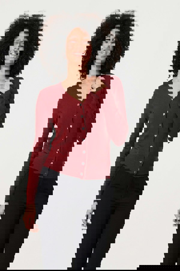 Red | Cropped Button-Up Slim Knit Cardigan
