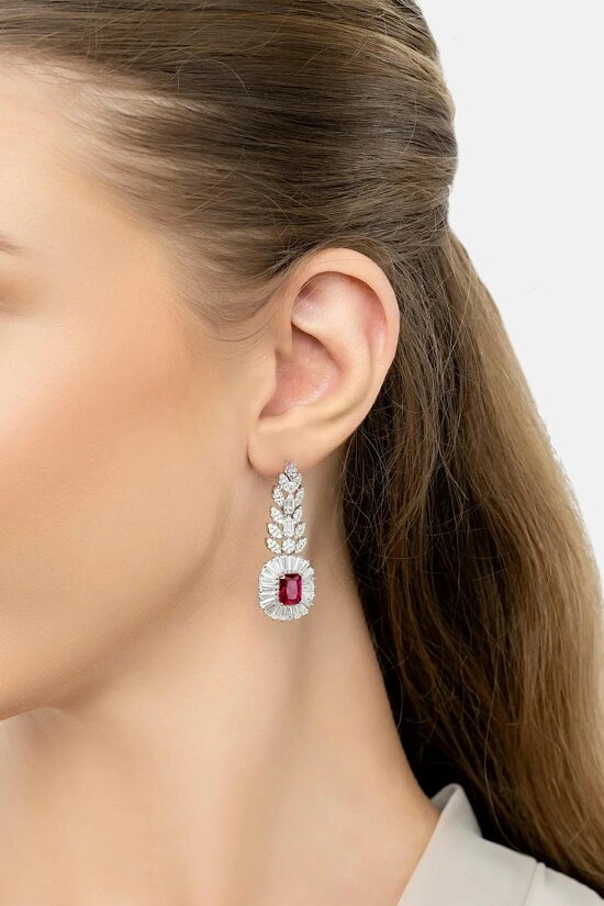 Latelita Countess Gemstone Drop Earrings Ruby Silver
