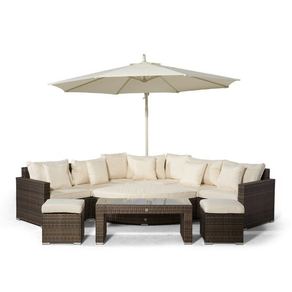 Giardino Santorini L Shape Modular 5 Seat Rattan Corner Sofa Set With Daybed Ottoman, Large Coffee Table & 2 Stools