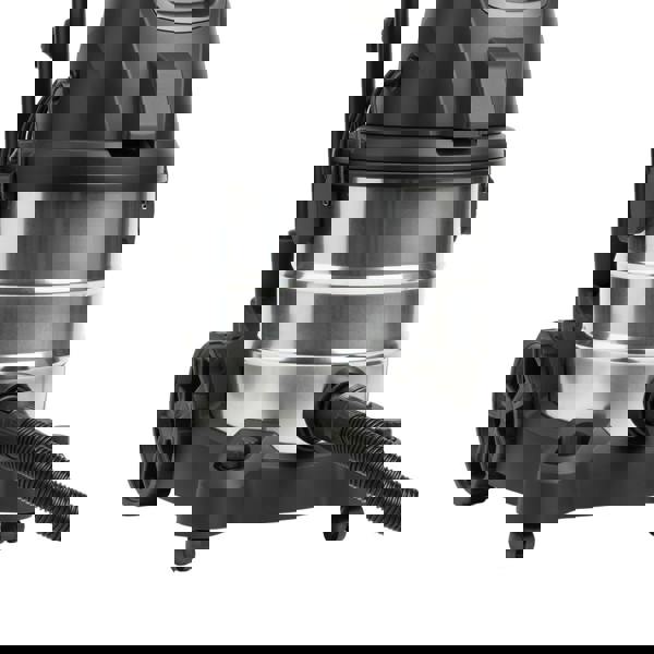 5m vacuum hose attached to a sleek, black and silver vacuum cleaner with durable wheels and a sturdy design for easy maneuverability