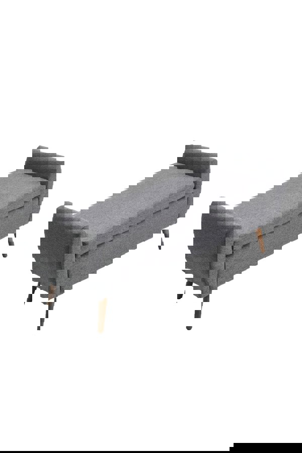 Living and Home 2-Seat Linen Upholstered Storage Bench with Side Arms and Walnut Colored Legs