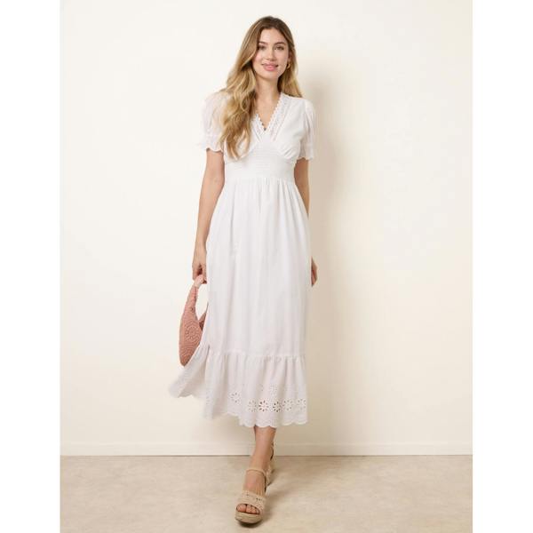Blue Vanilla Embroidery Detail V-Neck Dress