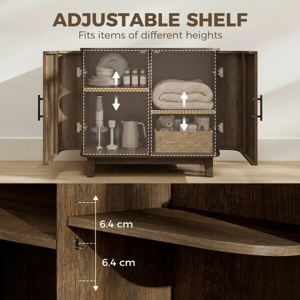 Sideboard Buffet Cabinet, Storage Cabinet with 2 Curved Doors, Adjustable Shelf and Legs for Dining Room, Dark Walnut