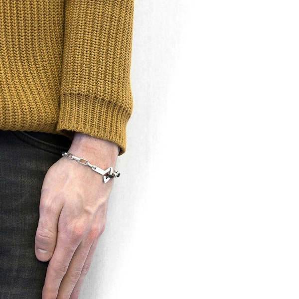 Anchor & Crew Frigate Silver and Flat Leather Bracelet As Worn