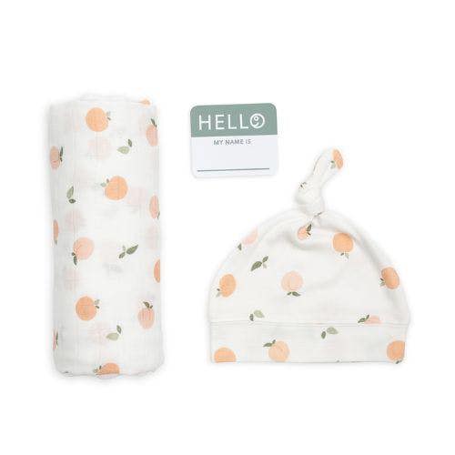 Lulujo - Hello World Bamboo Hat and Swaddle Gift Set - Peaches