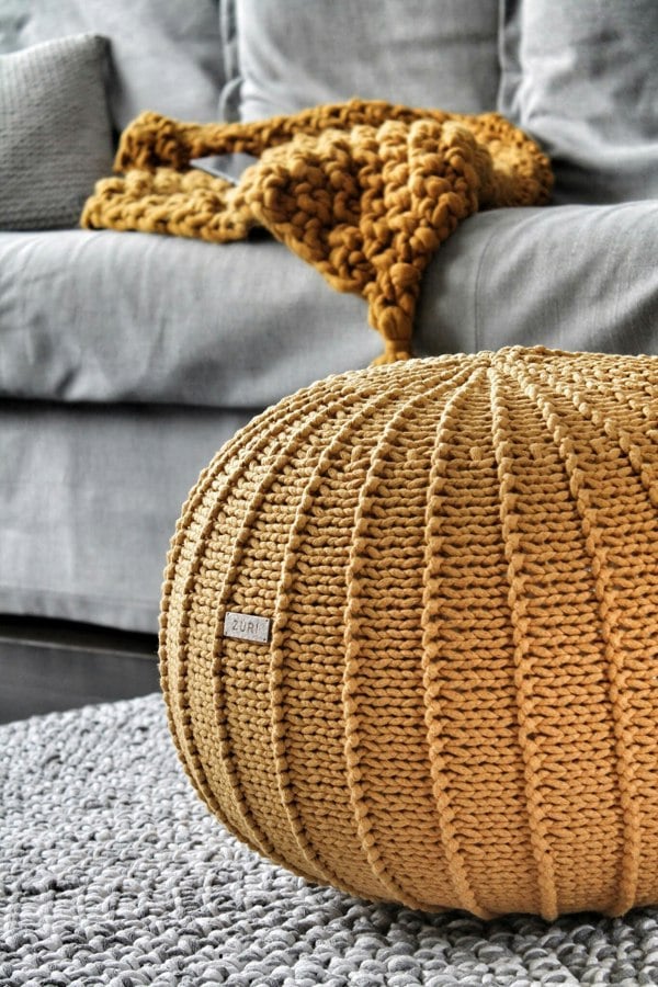 Medium knitted pouffe MUSTARD - Zuri House