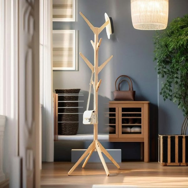 Rafaelo Mobilia Wooden Coat Stand With 8 Hooks Brown