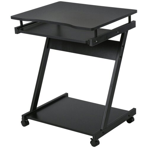 Wyld Haus Kamo Wooden Black Mobile Desk With Castor Wheels And Sliding Keyboard Tray